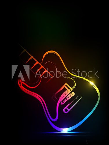 Fototapeta neon ink guitar,  easy all editable