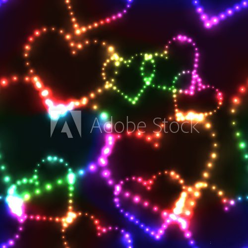 Fototapeta Neon shinning colorful hearts on dark background