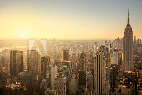 Fototapeta New York City skyline with urban skyscrapers at gentle