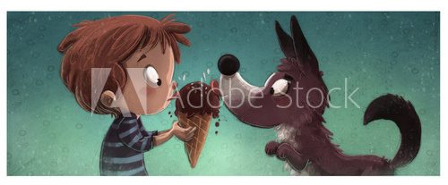 Fototapeta niÃ±o y perro comiendo helado