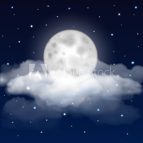 Fototapeta Night sky with moon, stars and clouds