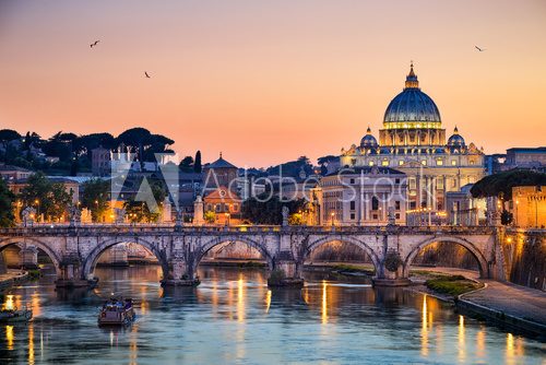 Fototapeta Night view of the Basilica St Peter in Rome, Italy
