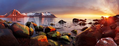 Fototapeta Ocean coast at sunset, panorama, Norway