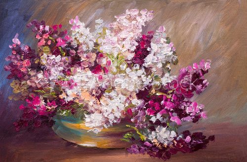 Fototapeta oil painting - bouquet of lilac, colorful still life