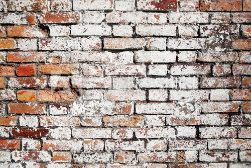 Fototapeta Old large red brick wall background distressed with white paint