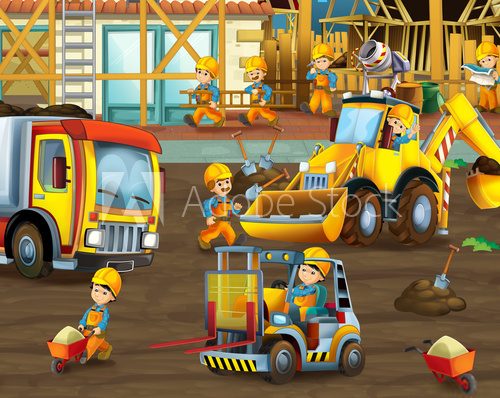 Fototapeta On the construction site - illustration for the children