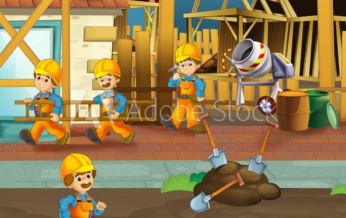 Fototapeta On the construction site - illustration for the children