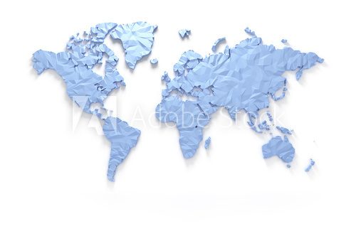 Fototapeta Origami 3D world map isolated with clipping path