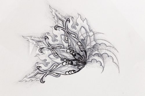 Fototapeta ornamental filigran drawing on paper with flower and flame structure pattern, 