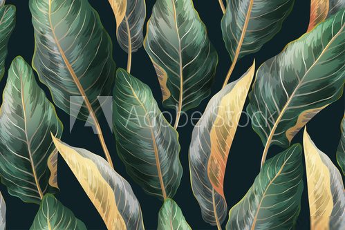 Fototapeta Palm leaves seamless vintage pattern
