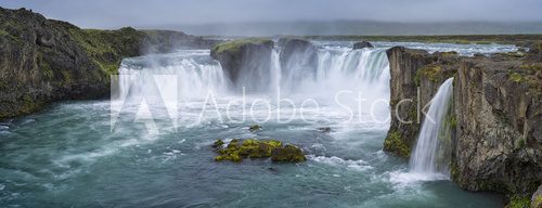Fototapeta panorama of waterfall with clouds in Iceland