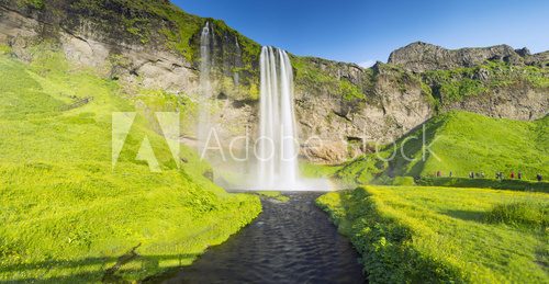 Fototapeta panorama with river and waterfall in Iceland