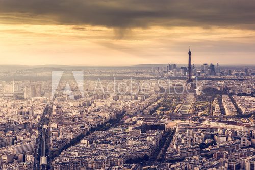 Fototapeta Paris, France skyline at sunset. Eiffel Tower in romantic golden light