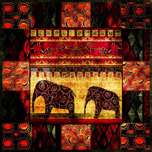 Fototapeta Patchwork african pattern grunge print vintage background