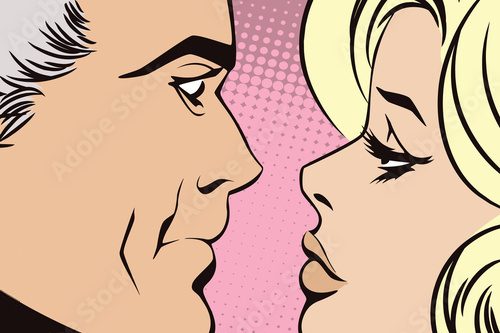 Fototapeta People in retro style pop art. Couple in love.