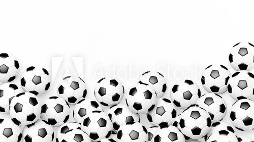 Fototapeta Pile of classic soccer balls isolated on white with copy-space