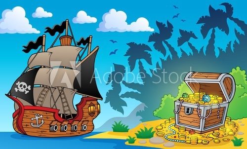 Fototapeta Pirate theme with treasure chest 1