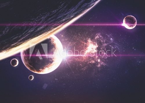 Fototapeta Planets over the nebulae in space