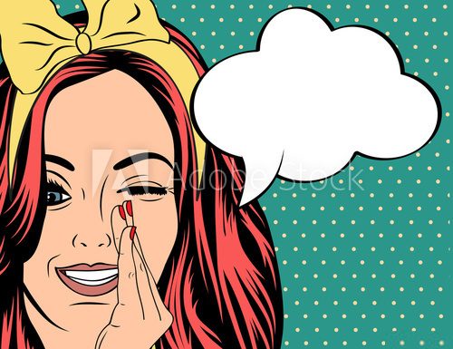 Fototapeta Pop Art illustration of girl with the speech bubble