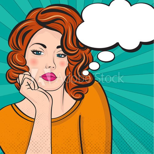 Fototapeta Pop Art illustration of woman with the speech bubble