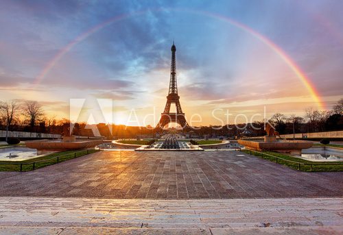 Fototapeta Rainbow over Eiffel tower, Paris
