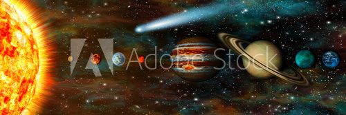Fototapeta Realistic Solar System, planets in a row, ultra-widescreen