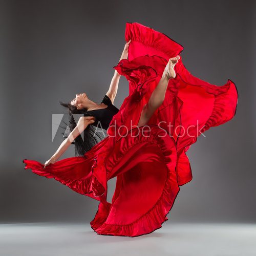Fototapeta Red dress and dance emotions