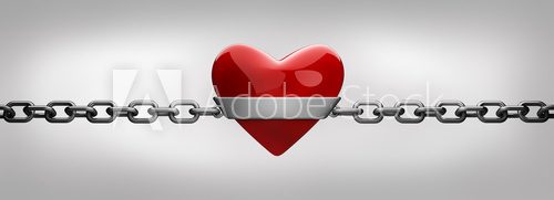 Fototapeta Red heart and silver chain isolated on white 3d render