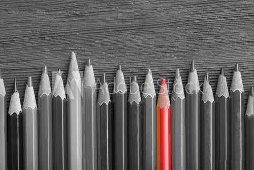 Fototapeta Red pencil among black and white