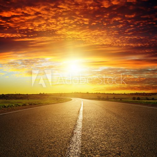 Fototapeta red sunset over road