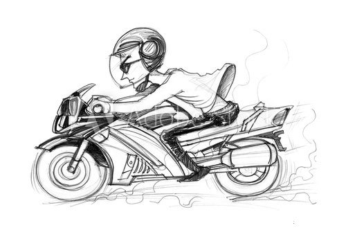 Fototapeta Riding Big Bike pencil sketch on white