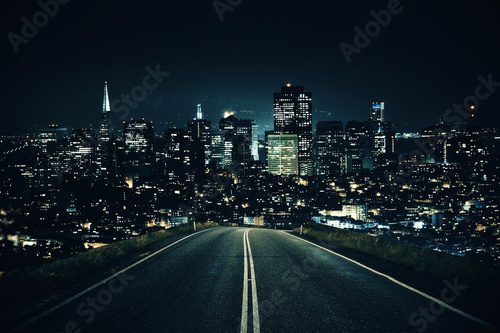 Fototapeta Road leading to night city