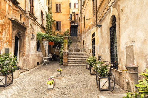 Fototapeta romantic alley in old part of Rome, Italy