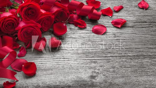 Fototapeta Roses on wooden board