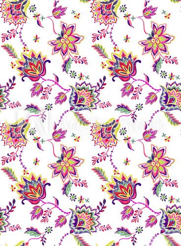 Fototapeta seamless bohemian pattern. with beautiful flowers, drawn in crayons