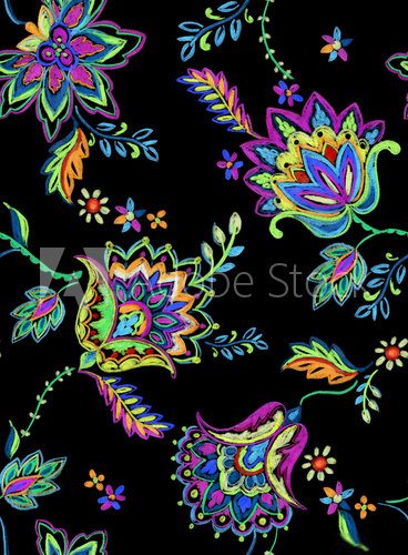 Fototapeta seamless bohemian pattern. with beautiful flowers, drawn in crayons