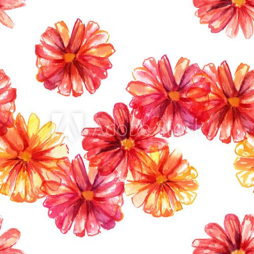 Fototapeta Seamless bright abstract watercolour flowers pattern