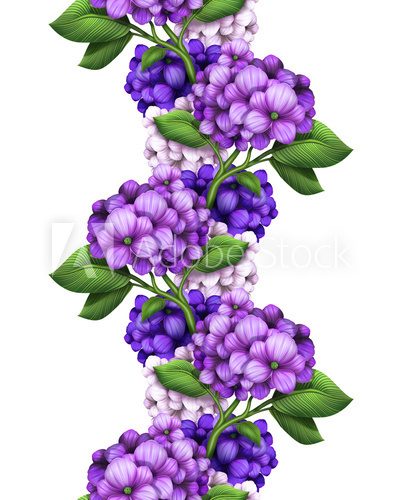 Fototapeta seamless floral border, purple flowers illustration