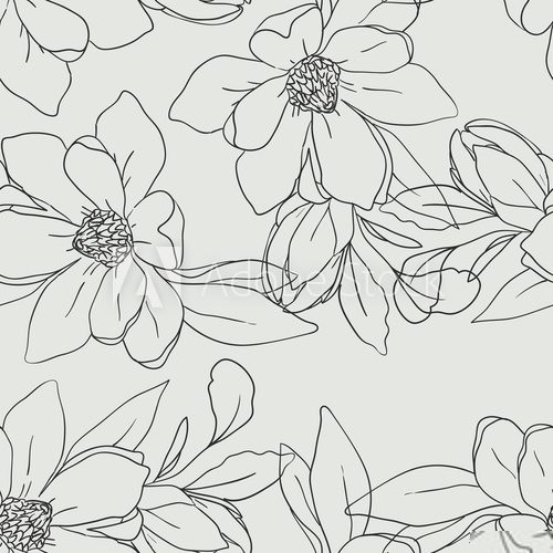 Fototapeta Seamless floral pattern. Vector summer illustration with linear flowers. Hand drawn nature texture in pastel colors.