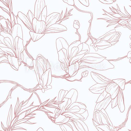 Fototapeta Seamless floral pattern with magnolia.