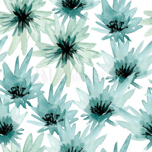 Fototapeta Seamless pattern with blue flowers