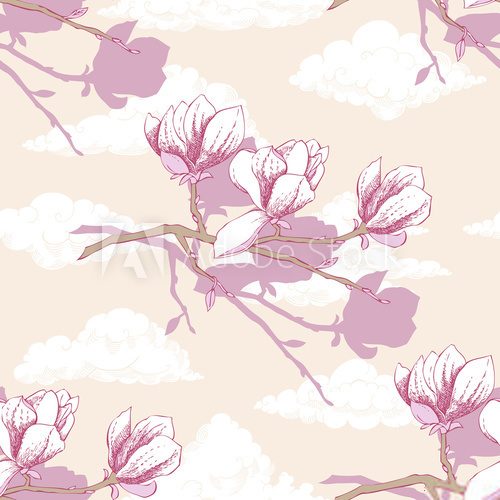 Fototapeta Seamless pattern with magnolia