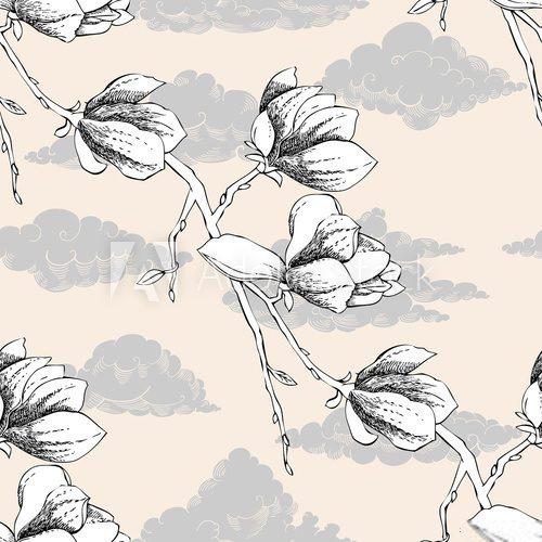 Fototapeta Seamless pattern with magnolia