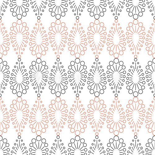 Fototapeta Seamless vector pattern. Symmetrical geometric background with red and black drops on the white backdrop. Decorative repeating ornament.
