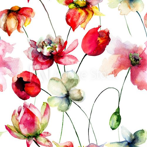 Fototapeta Seamless wallpaper with flowers