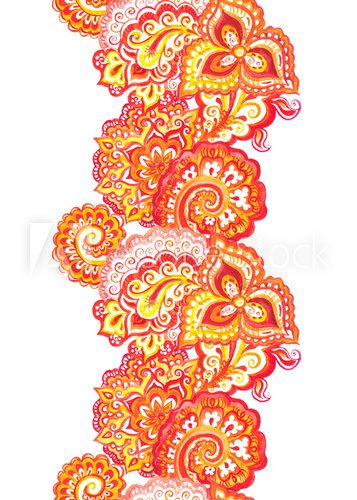Fototapeta Seamless watercolor border design with indian ornament 