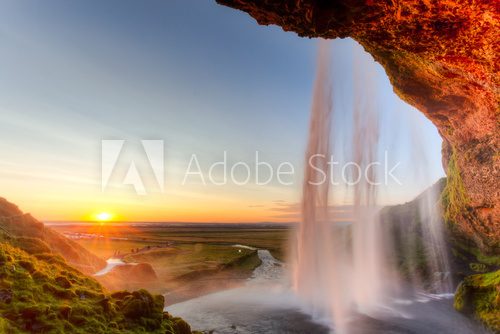 Fototapeta Seljalandsfoss Waterfall at sunset, Iceland