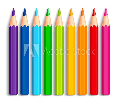 Fototapeta Set of Realistic 3D Multicolor Colored Pencils