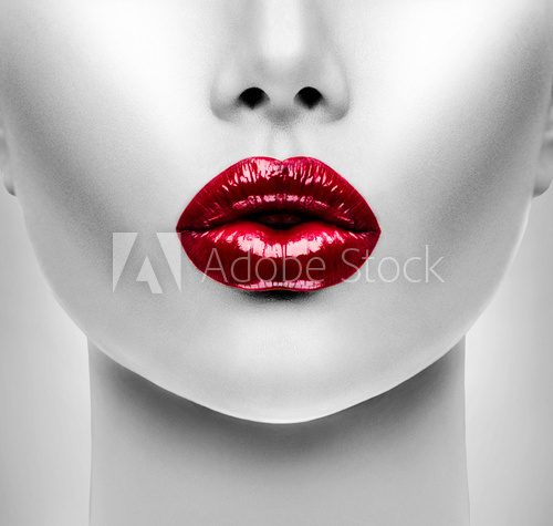 Fototapeta Sexy Red Lips. Beauty Model Woman's Face closeup