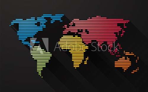 Fototapeta Simple colorful map of the world created by lines with long shad